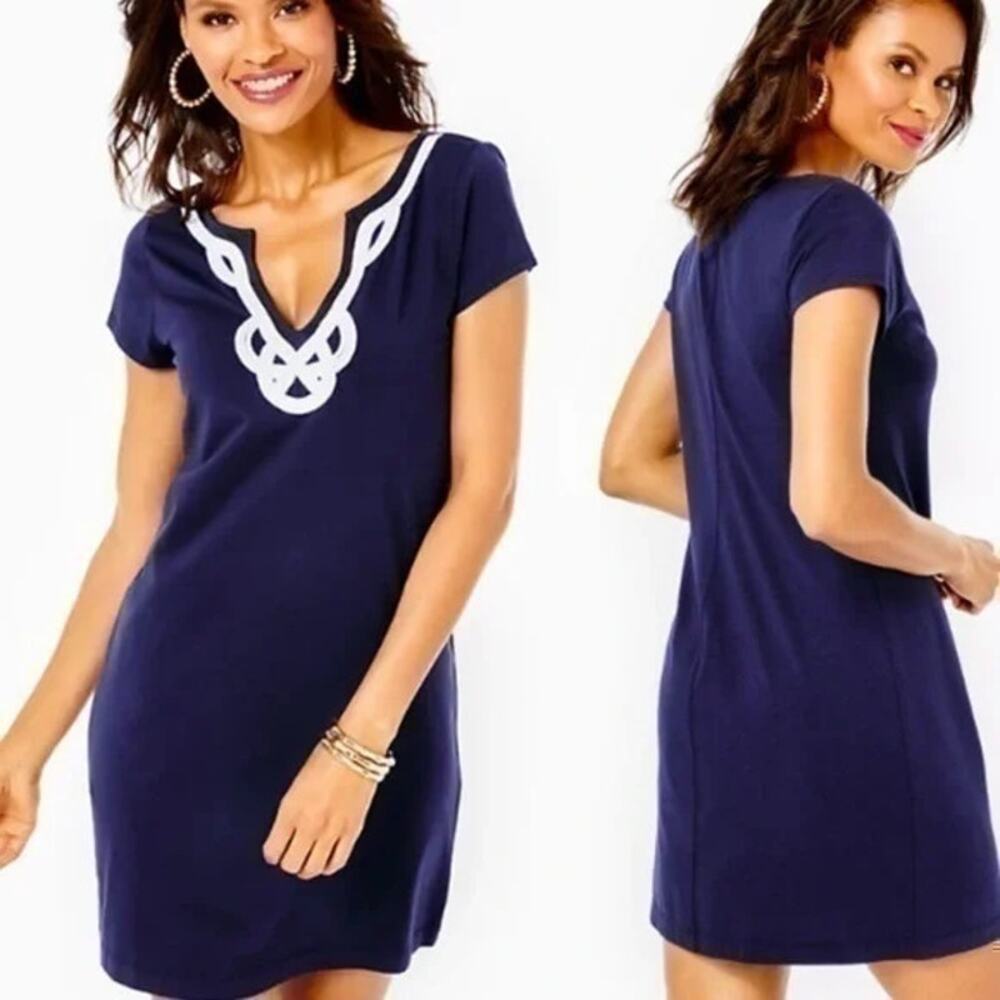 Lilly Pulitzer Brewster True Navy Tee T Shirt Dress Shift Cotton Jersey Small